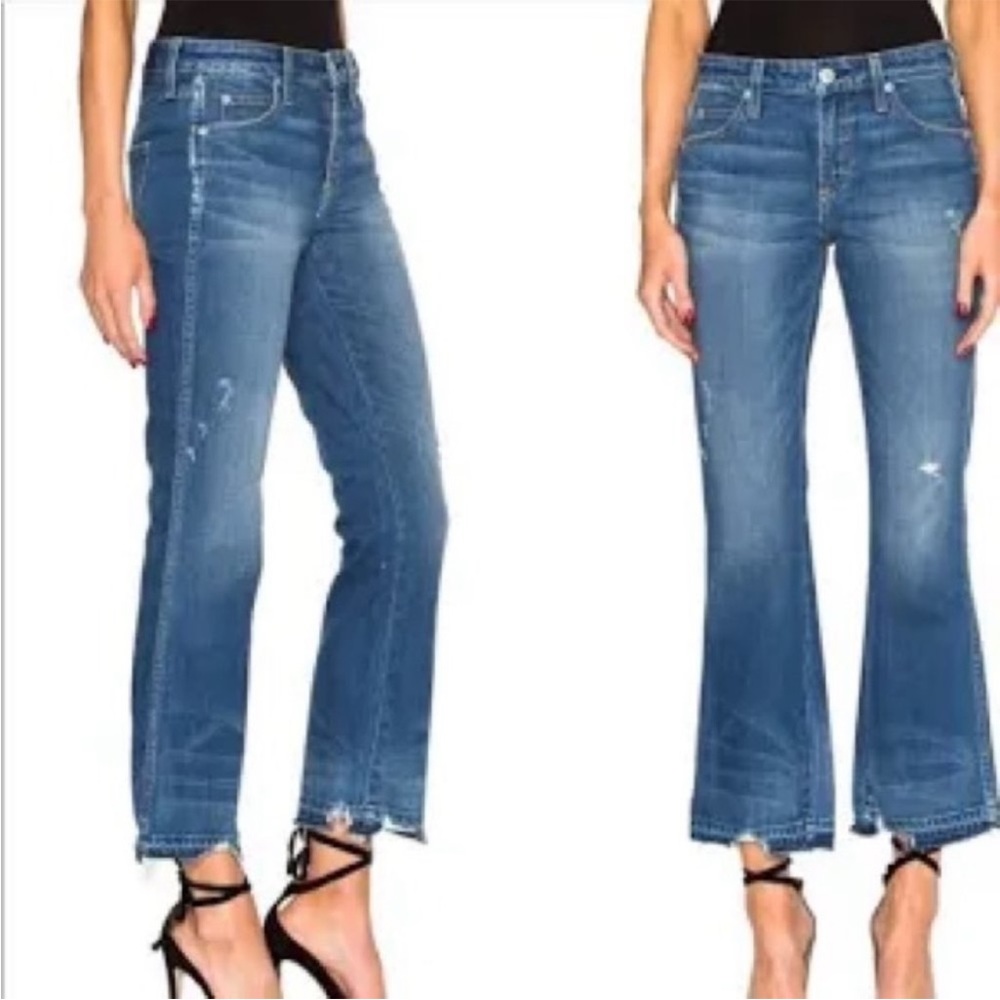 AMO Jane Micro Flare Jeans, Old School Wash, Distressed, Size 27,‎ EUC